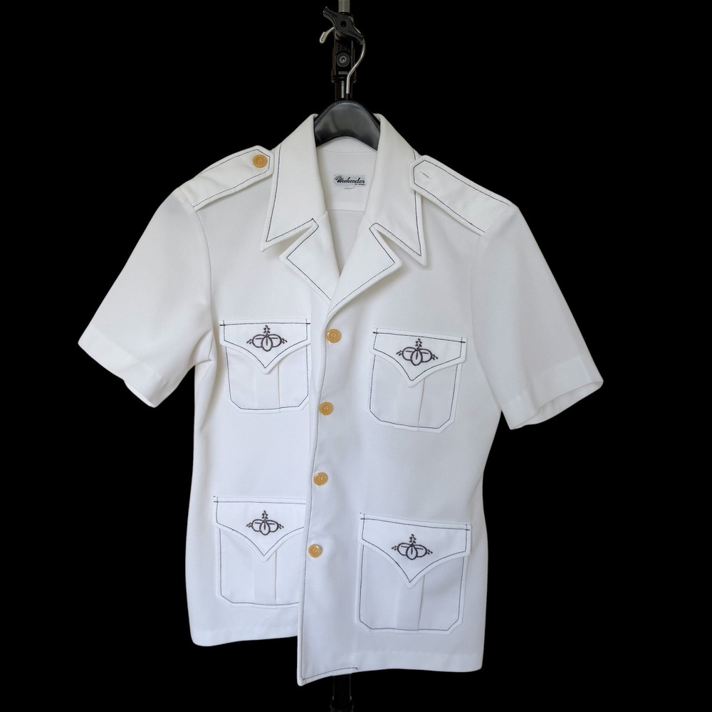 Weekender of Miami White Nautical Shirt Contrast Stitch Embroidered Pockets M